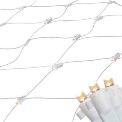 4' x 6' Warm White LED Wide Angle Net Style Christmas Lights White Wire