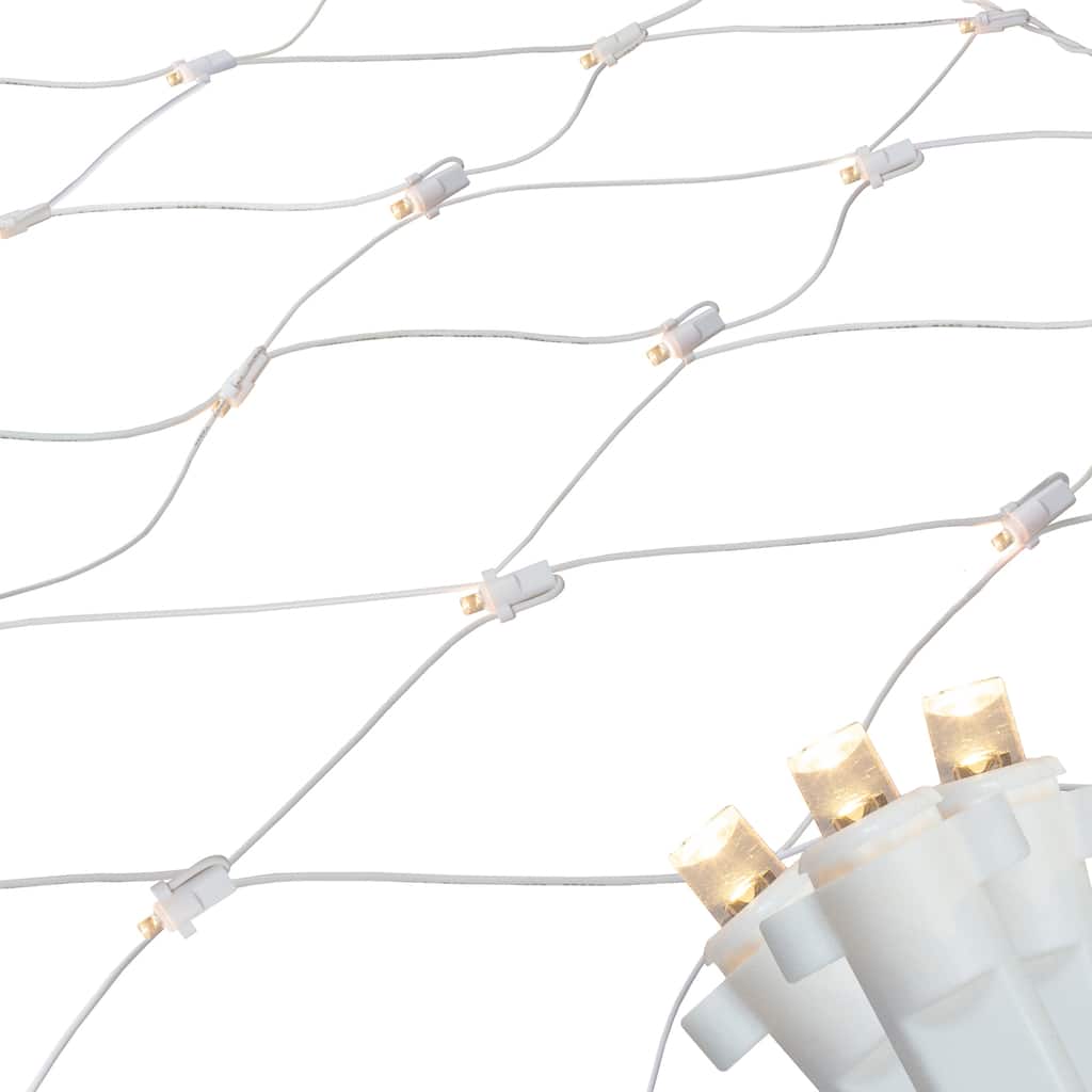 4'x6' Warm White LED Wide Angle Net Style Christmas Lights, White Wire