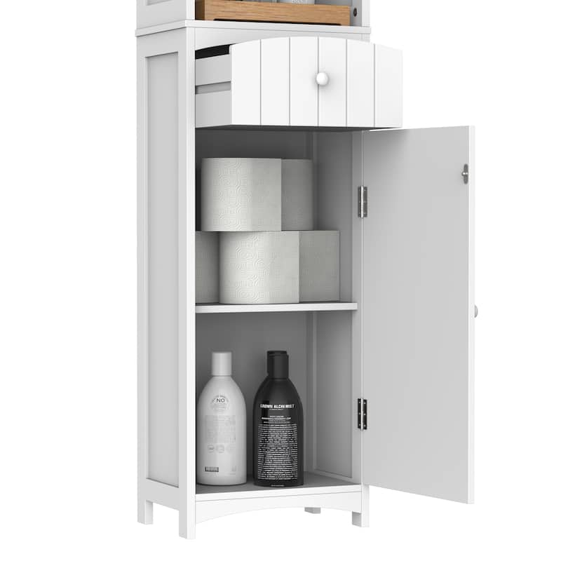 HOMCOM 67" Tall Bathroom Storage Cabinet, Freestanding Linen Tower with 3-Tier Shelf, Narrow Side Floor Organizer, White