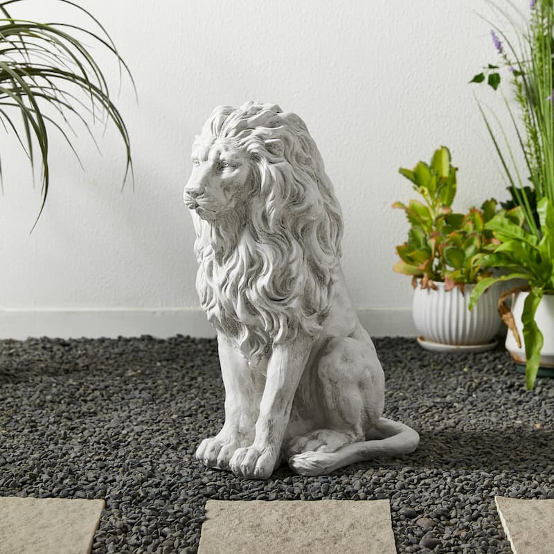 20.75"H MGO Black Guardian Sitting Lion Statue Porch Sign Outdoor Decoration Gifts by Glitzhome