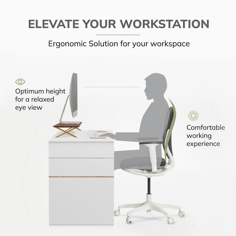Jani Wood Monitor Stand Riser Desk - Ergonomic Design Stand, Desktop Organizer Table for Home, Office Workspace, Gaming Desk