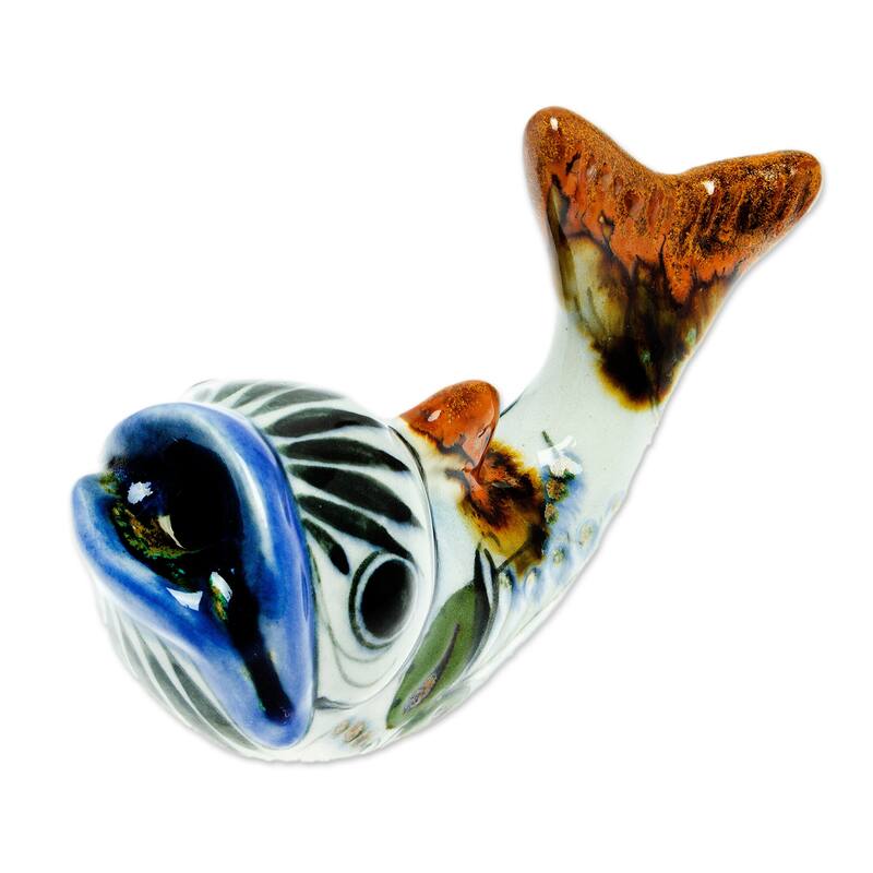 Novica Handmade Handy Fish Ceramic Pencil Holder