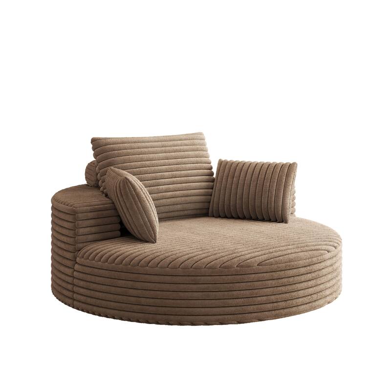 Oversized Swivel Accent Chair, Corduroy Round Lounge Sofa Chair, Upholstered Reading Armchair with Back Cushion & 2 Pillows