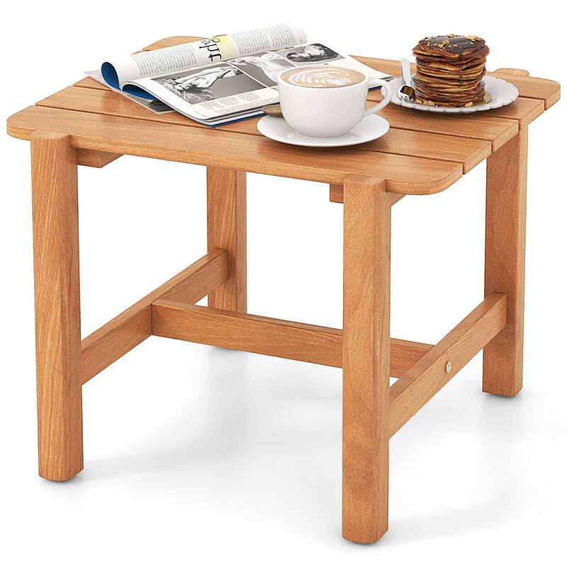 Gymax Patio Teak Wood Side Table with Slatted Tabletop Small Coffee - Natural
