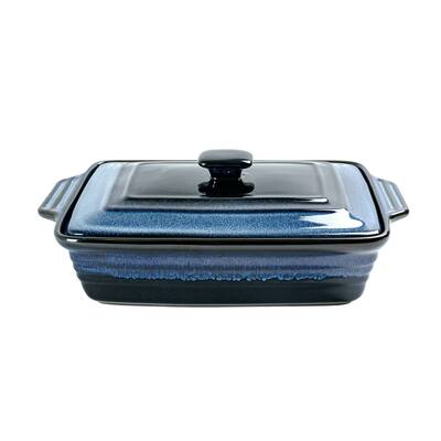 Casserole Baking Dish with Lid - Ceramic Blue Lasagna Pan 3.2 Quart, Large Covered Bakeware Set 9x13 - Reactive Glaze Blue