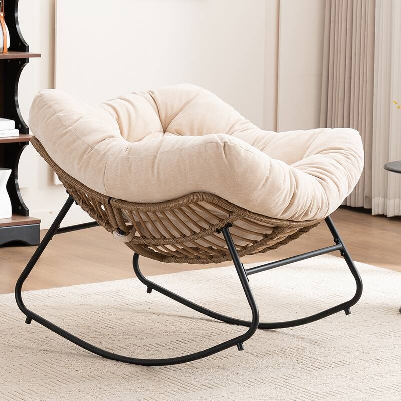 Chenille Soft Upholstered Modern Rocking Chair - White