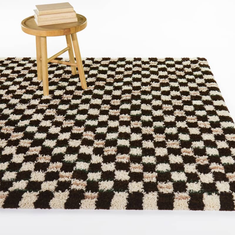 Chamberlain Modern Checkered Area Rug - Pink/Brown - 5'3" x 7'
