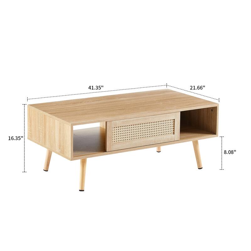 Modern Farmhouse Style Rectangular Coffee Table with a Sliding Door
