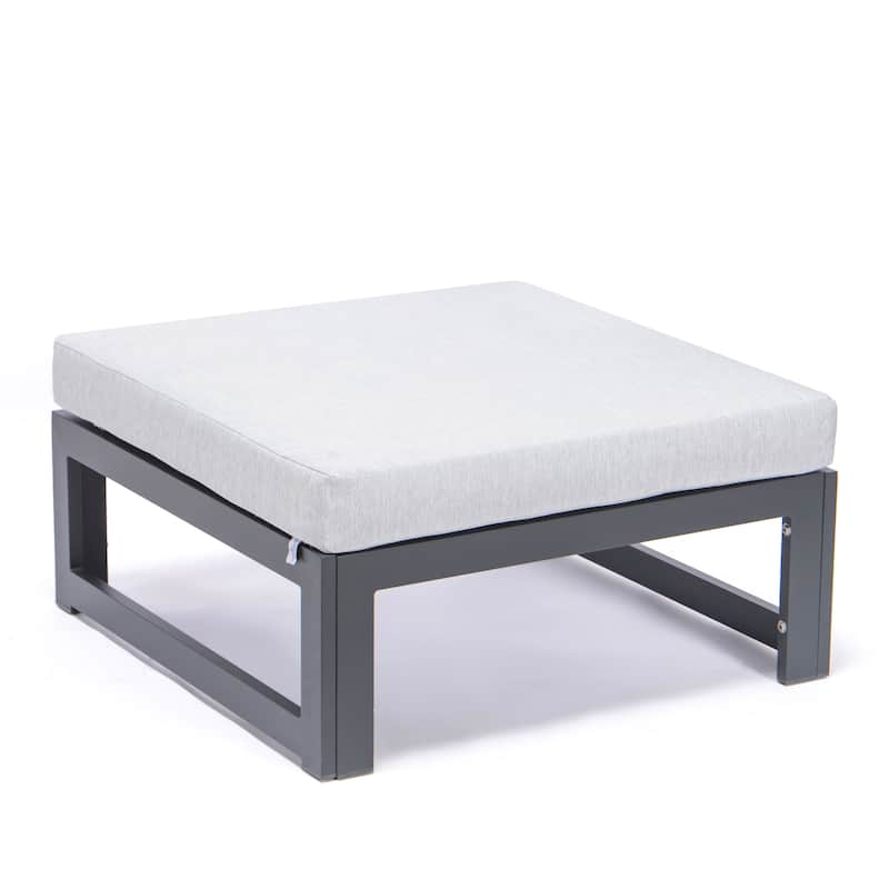 Chelsea Patio Ottoman in Black Aluminum with Cushions Set of 2 by LeisureMod