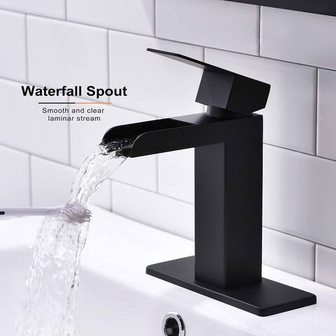 PROOX Bathroom Waterfall Faucet Single Handle with Drain Assembly