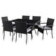 preview thumbnail 1 of 3, CorLiving Parksville Rectangle Patio Dining Set with Stackable Chairs - Black Finish/Ash Grey Cushions 7pc