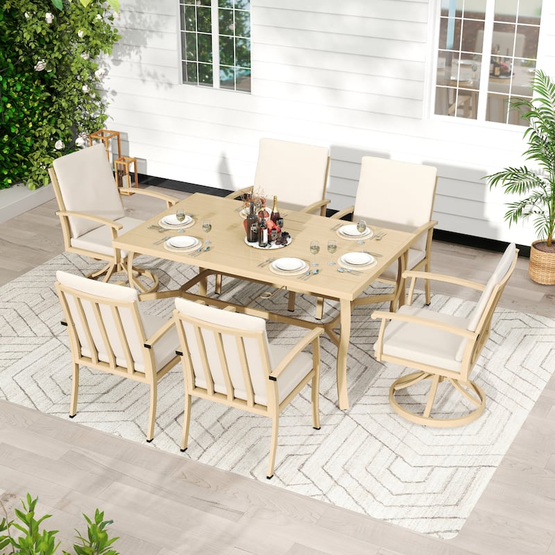 EGEIROS LIFE AluLux 7-Piece Aluminum Patio Dining Set with 2 Swivel Dining Chairs, 4 Dining Chairs and Washable Cushions