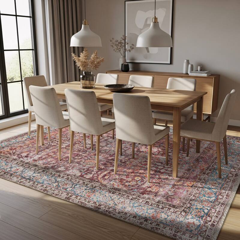 World Rug Gallery Vintage Distressed Bordered Washable Area Rug