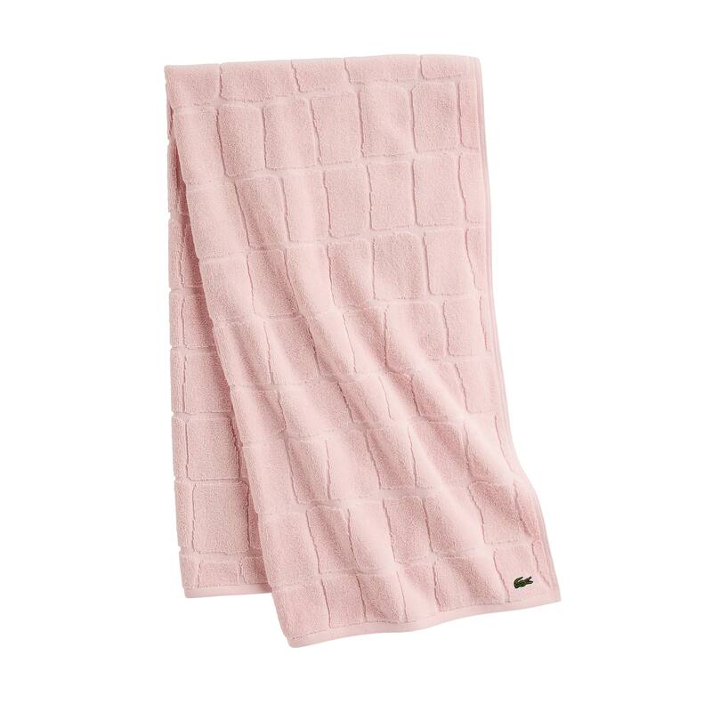Lacoste Croc Scale Cotton Bath Towel, Hand Towel, and Washcloth - Bath Towel - Light Pink