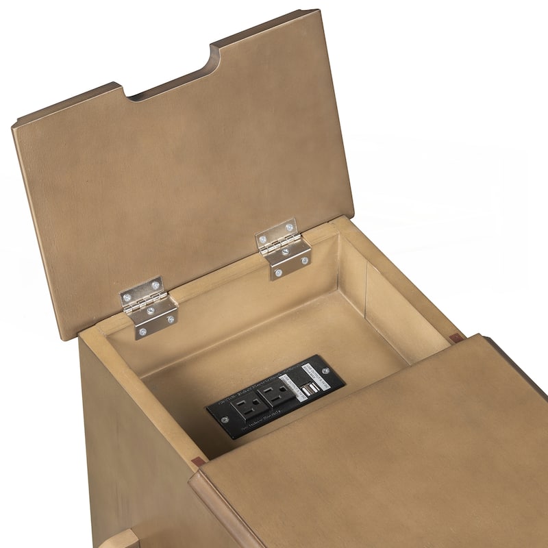 Vintage End Table Flip Top Side Table with USB Ports