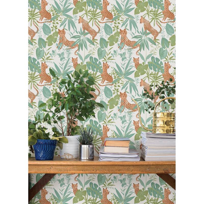 NuWallpaper Teal Lime Jhalana Peel & Stick Vinyl Wallpaper - 216in x 20.5in x 0.025in