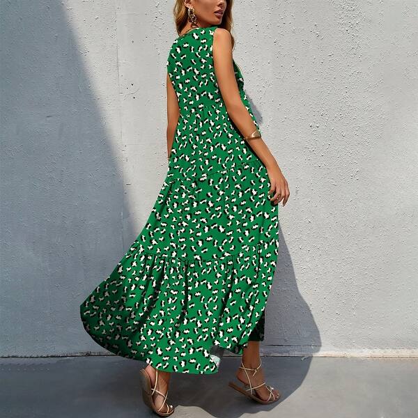 Green & White Leopard V-Neck Sleeveless Tiered Maxi Dress - Bed Bath &  Beyond - 42599978