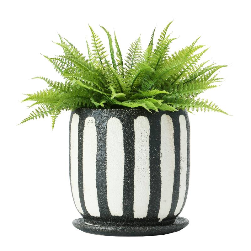 Hand-Painted Terra-cotta Planter with Saucer, Black & White, Set of 2 (Holds 6" Pot)