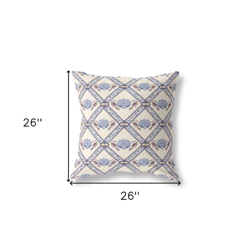 HomeRoots 26" X 26" Cream And Brown Blown Seam Geometric Indoor Outdoor Throw Pillow