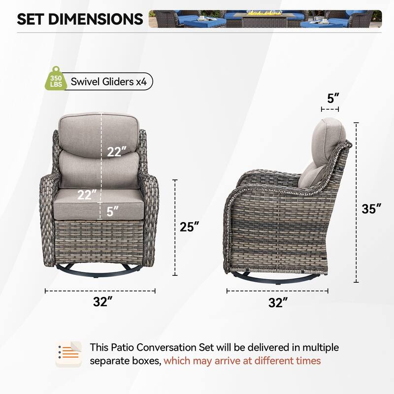 Pocassy 4Pieces Swivel Glider Chairs with 5Inch 6Inch Cushion
