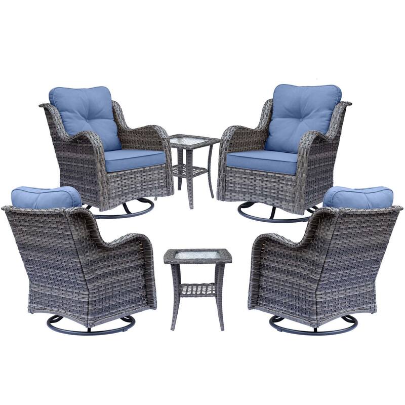 High Back Wicker Patio Furniture Outdoor Swivel Chair Set with Cushion