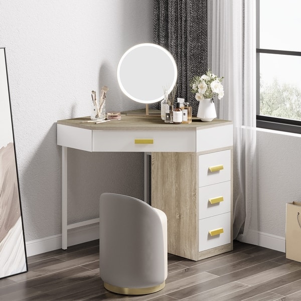 white and grey dressing table L-shapped Corner 4-Drawer Vanity Desk for Bedroom - Bed Bath & Beyond autopostr_facebook_64153