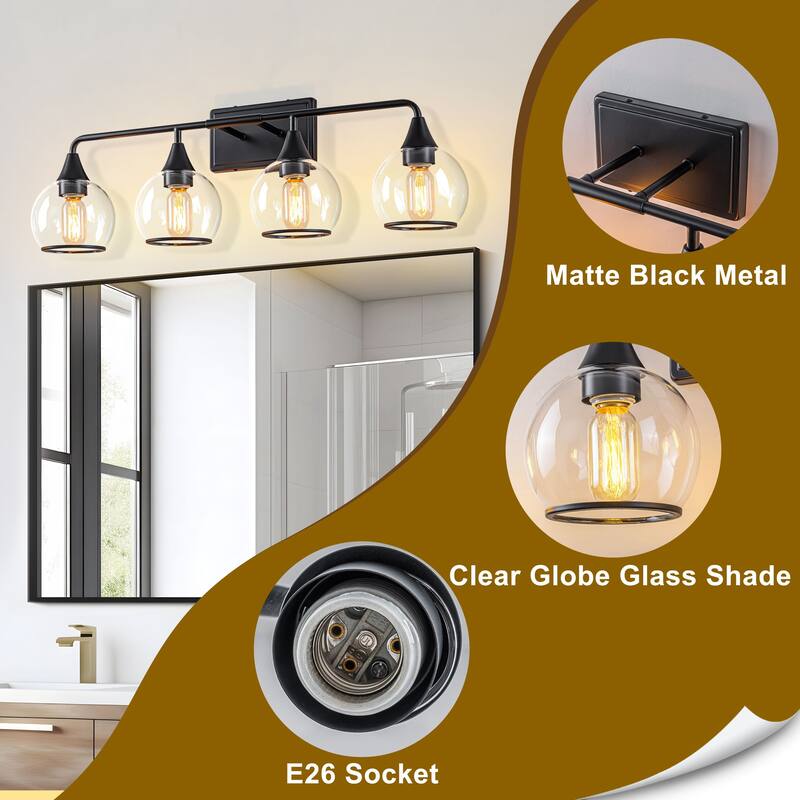 Starsky 3/4 Lights Modern Vanity Light Clear Globe Glass Shades