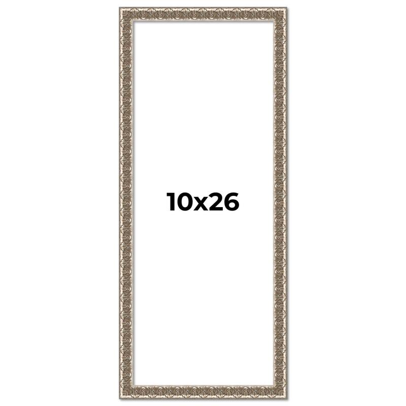 10x26 Frame Silver Versailles Ornate Solid Wood Picture Frame | 1 Inch