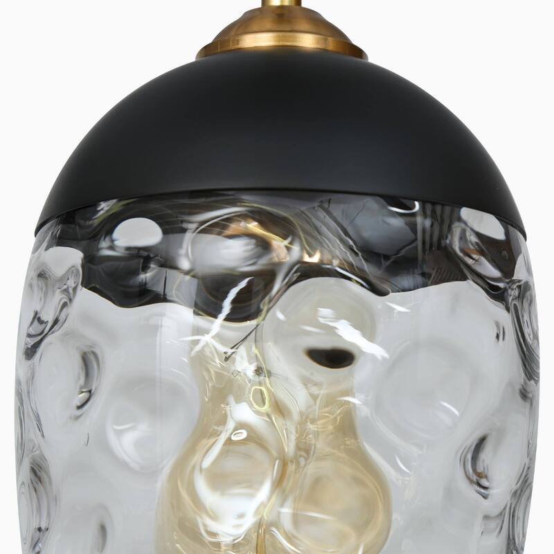 Modern Contemporary 1-Light Black and Gold Hammered Glass Pendant Light Fixtures for Kitchen Island
