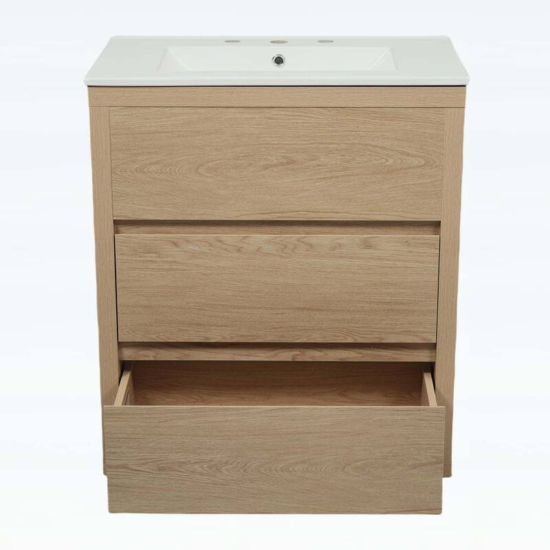 30 Inch Freestanding Bathroom Vanity with Ceramic Sink,2 Full-Extension Drawers