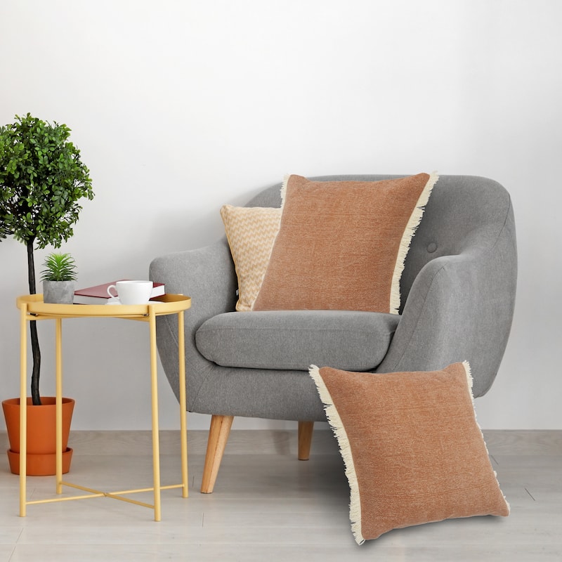 Caramel Coated Fringed Throw Pillow 