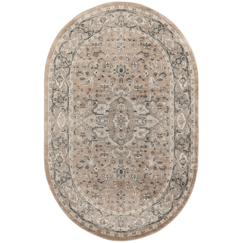 Nourison Concerto Classic Persian Medallion Area Rug. - 5' x 8' Oval - Beige/Gray