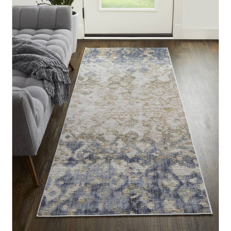 Wuwe Power Loomed Distressed Abstract Modern Non Skid Area Rug By HomeRoots - 10' Runner