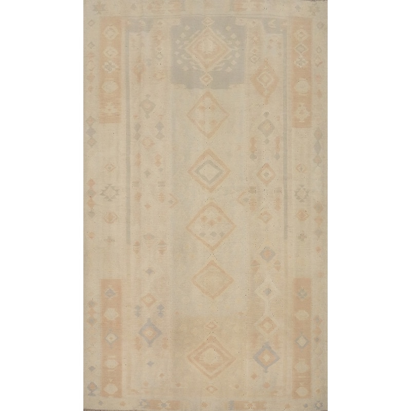 Hand Woven Oriental 100% Wool Carpet Southwestern Tribal Beige & Ivories Kilim Area Rug - 8' 1'' X 5' 2''