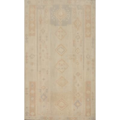 Hand Woven Oriental 100% Wool Carpet Southwestern Tribal Beige & Ivories Kilim Area Rug - 8' 1'' X 5' 2''