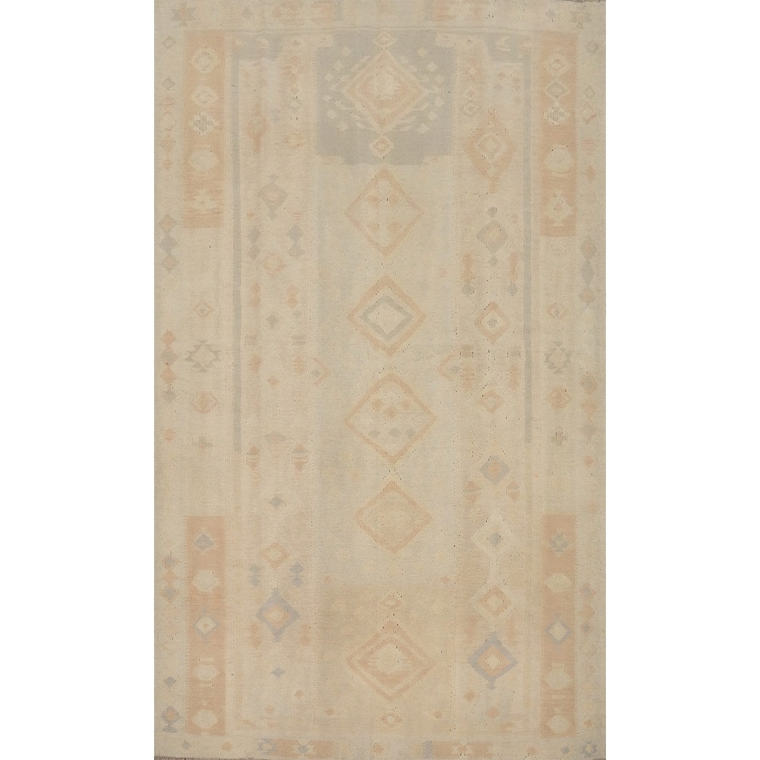 Hand Woven Oriental 100% Wool Carpet Southwestern Tribal Beige & Ivories Kilim Area Rug - 8' 1'' X 5' 2''