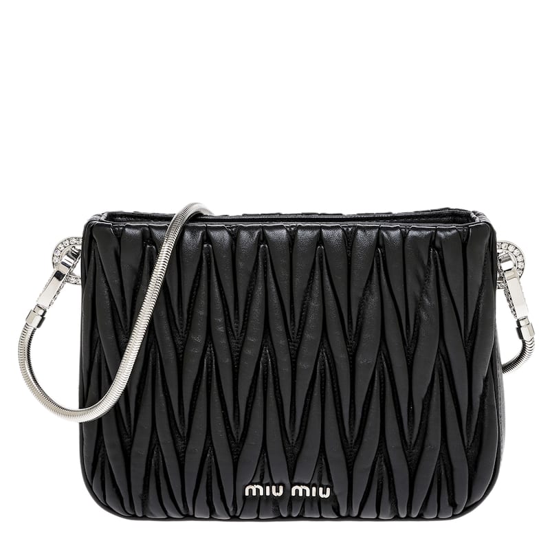 Miu Miu Matelassé Nappa Leather Shoulder Bag - Black