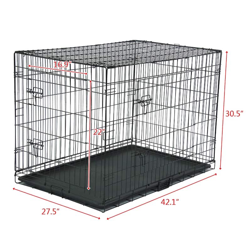 Black Wire Metal Pet Kennel Cat Dog Folding Steel Crate with Rounded Edges and Carrying Handle