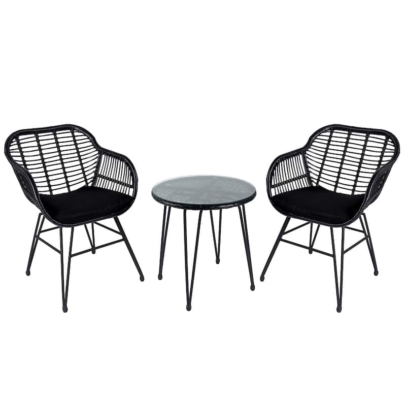 3 Piece Outdoor Wicker Furniture Patio Bistro Set With Cushions for Porch Poolside Garden - 21.2"L x 23.6"W x 31.5"H