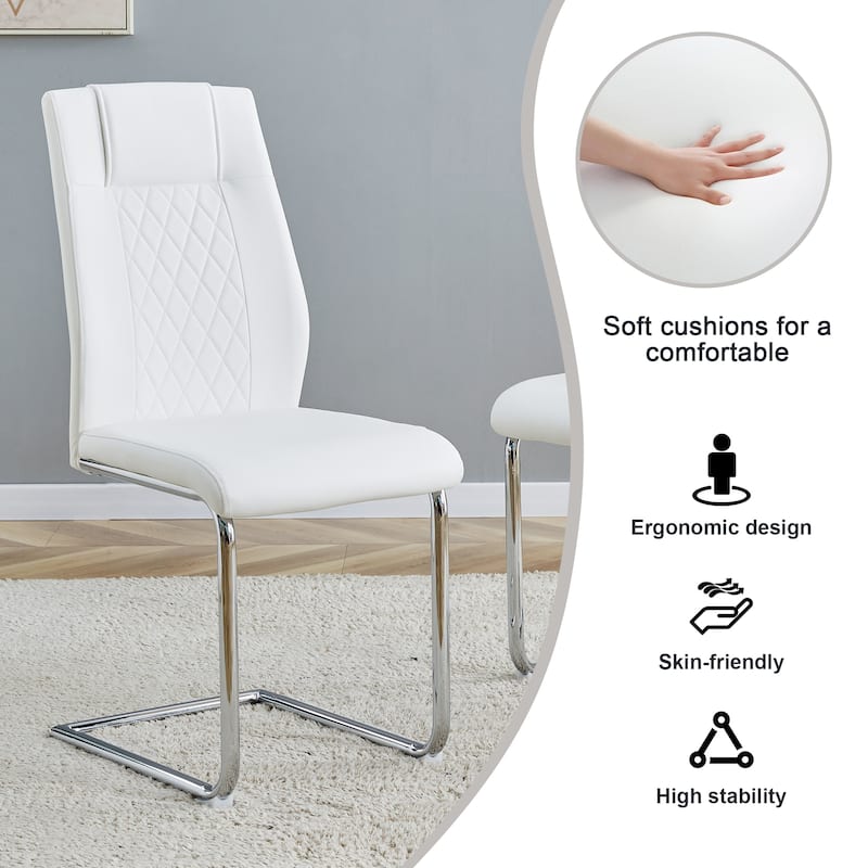 Modern 7-Piece Dining Table and Chair Set, 63" Faux Marble Glass Table with Stainless Steel Legs and PU Dining Chair