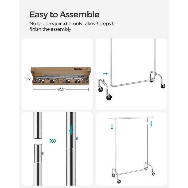 Rolling Clothes Rack with Sturdy Steel Tubes and Extra Load Capacity 2 Lockable Casters - 43.3" x 17.7" x 63"
