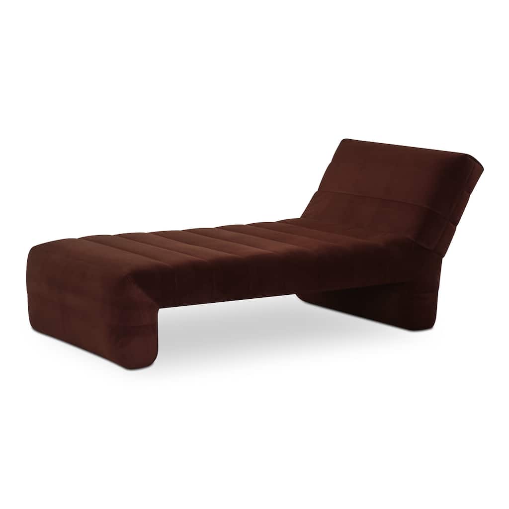 NADAAL STUDIOS Celestine Chaise, Plump Channel-Tufted Form in Velvet Upholstery, Warm Brown