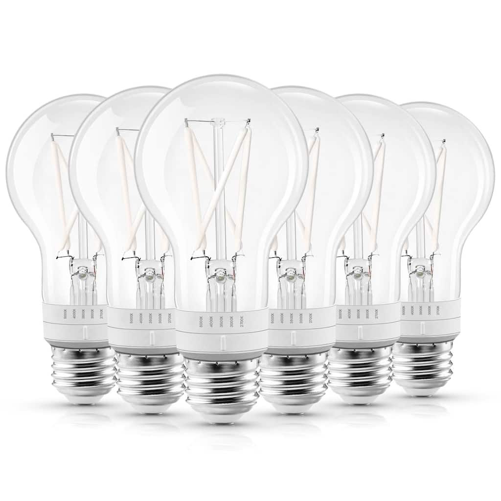 Luxrite Vintage A19 LED Light Bulb 7W=60W 5CCT Dimmable 800LM LED Edison Bulb UL E26 Base 6-Pack