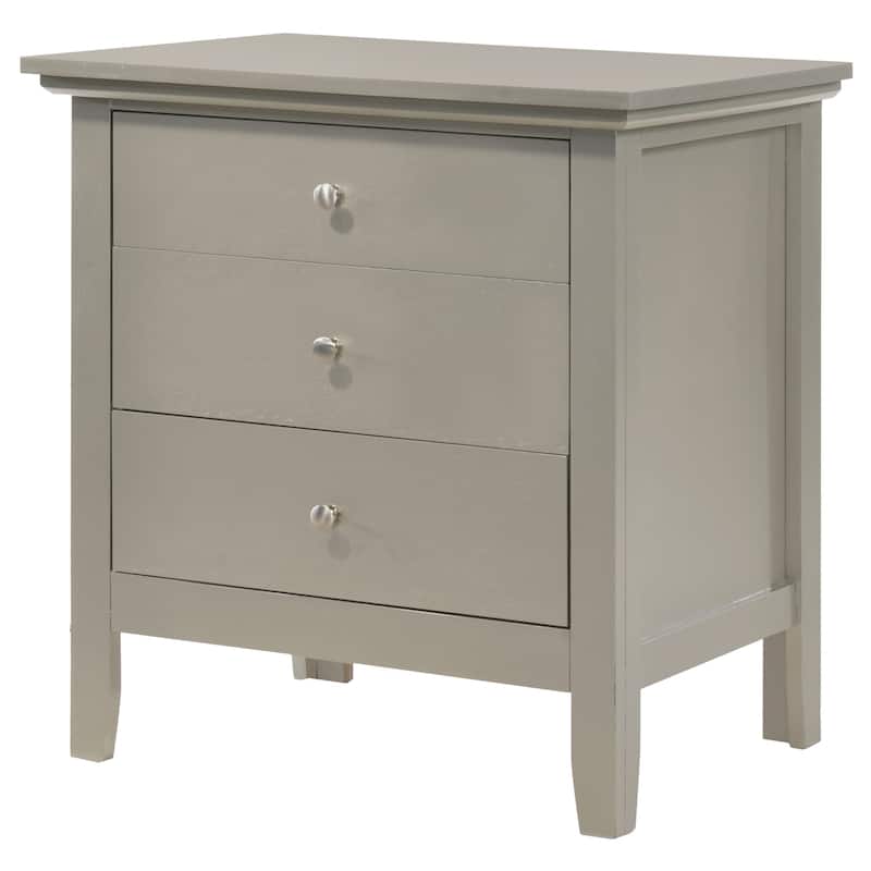 Silver Champagne Nightstand 26x24x18 with Three Spacious Drawers, Durable Bedside Table for Bedroom Storage and Modern Style