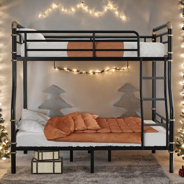 slide 2 of 15, Convertible Design Full XL over Queen Metal Bunk Bed,Black Black