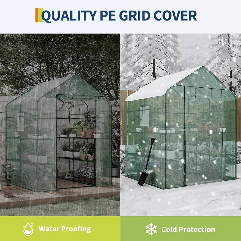 56" D Greenhouses for Outdoors with 2 Mesh Windows & 1 Roll-Up Zipper Door