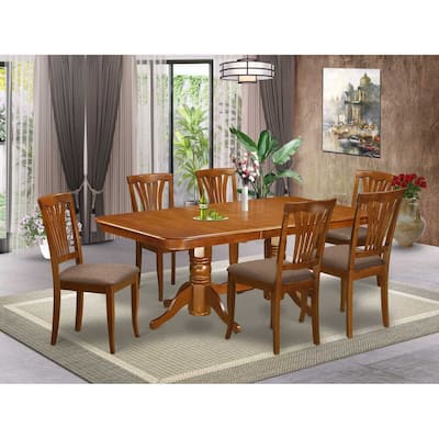 9-Piece Dining Table Set - Double Pedestal Table with Faux Leather Chairs - Extendable Kitchen Table