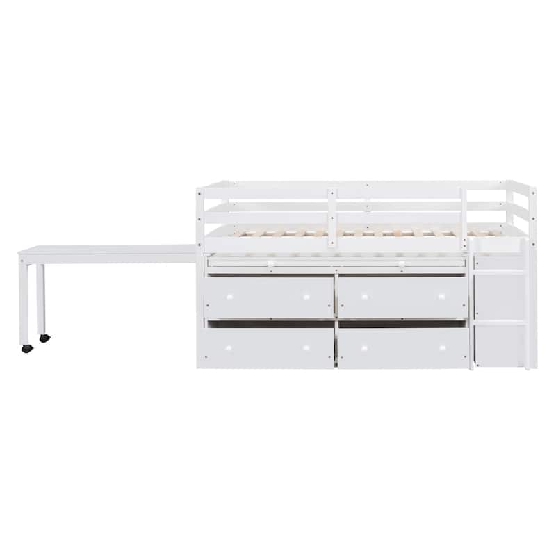 Merax Loft Bed with Retractable Writing Desk and 4 Drawers