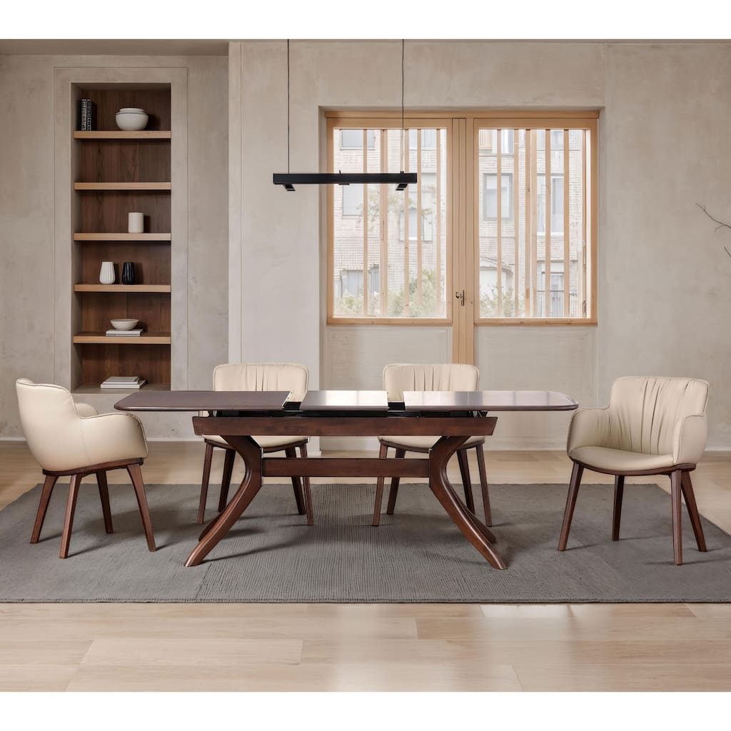Furniture of America Abigail IV Mid-Century Modern 5-Piece Rich Walnut Solid Wood 79-inch Extendable Dining Set
