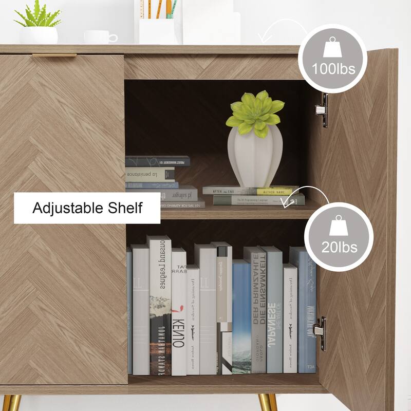 Anmytek Modern Wood 2-Door Buffet Sideboard Kitchen Accent Cabinet with Adjustable Shelf - 30.8" W x 15.7" D x 30.5" H